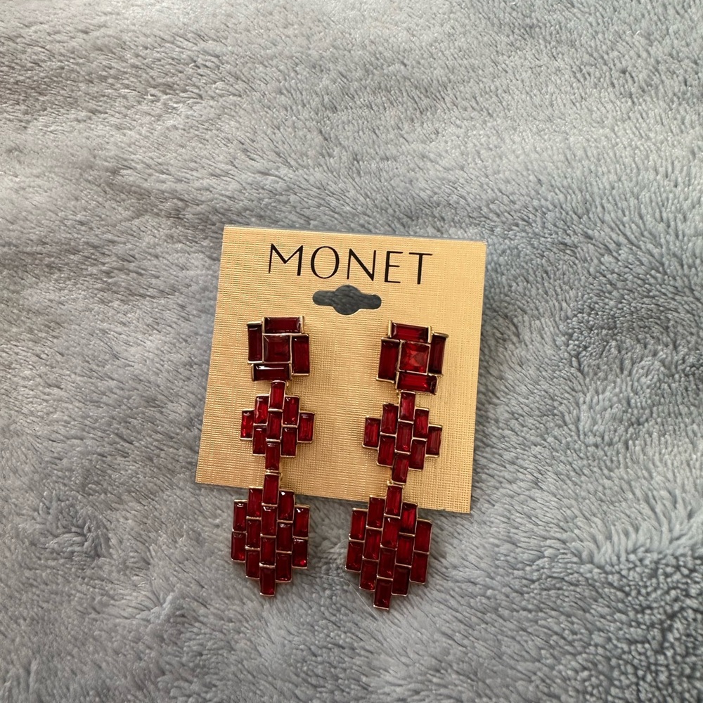 Monet Red Geometric Earrings